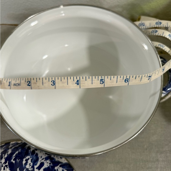 Pottery Barn Blue and White Enamelware Pot with Lid - Picture 5 of 6